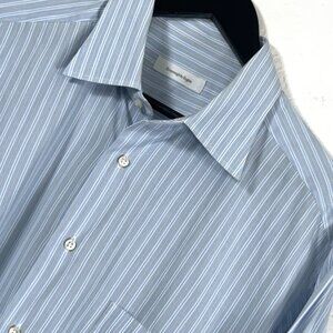 Ermenegildo Zegna P Comfort Fit 100% Cotton Blue Stripe Dress Shirt Mens 44/17.5